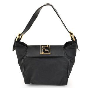 FENDI: Black, Nylon & Leather FF Logo Tote Bag vb